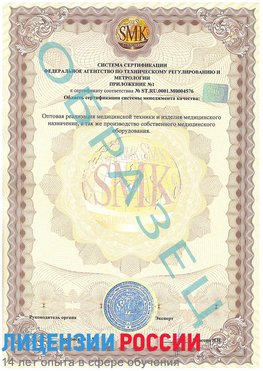 Образец сертификата соответствия (приложение) Кизел Сертификат ISO 13485